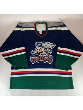 Grand Rapids Griffins AHL Vintage Navy Blue Green Gray Bauer Jersey Mens Large